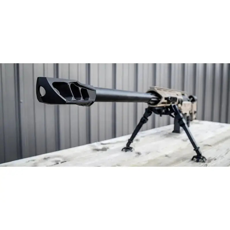 Cargue la imagen en el visor de la galería, Cadex MX1 Muzzle Brake montato su fucile da precisione con bipiede – freno di bocca nero Cal.30 | ZEM
